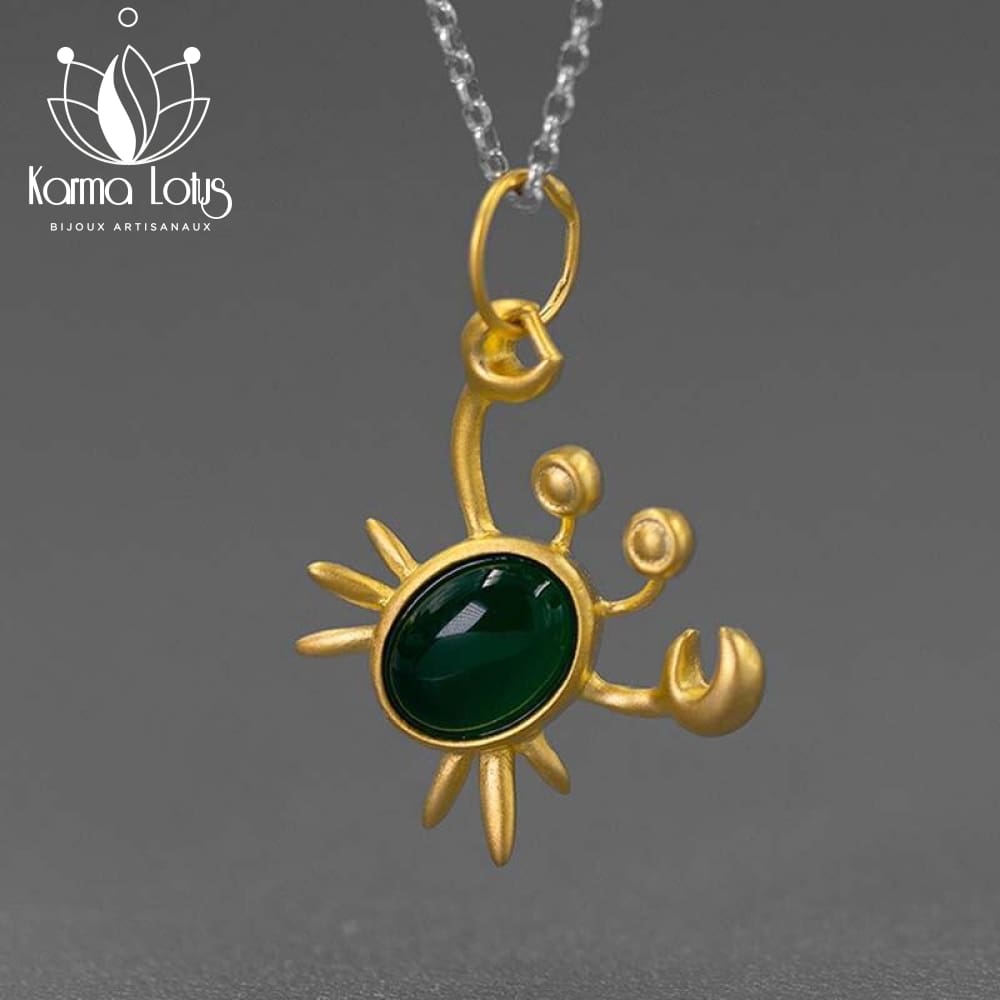 Pendentif Crabu Karma Lotus Gold Green Agate / Sans Chaîne