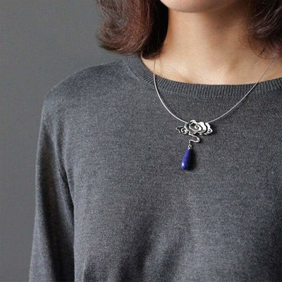 200001700 Lotus Fun Real 925 Sterling Silver Nature Lapis Stone Fine Jewelry Vintage Peace Clouds Pendant Without Chain Necklace for Women The Sexy Scientist