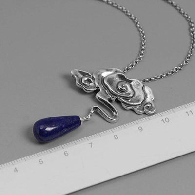 200001700 Lotus Fun Real 925 Sterling Silver Nature Lapis Stone Fine Jewelry Vintage Peace Clouds Pendant Without Chain Necklace for Women The Sexy Scientist