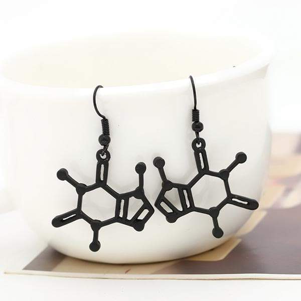 Bijoux science Noir Boucles d'oreilles molécule Caféine The Sexy Scientist