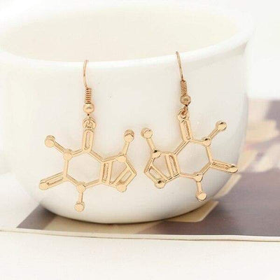 Bijoux science Or Boucles d'oreilles molécule Caféine The Sexy Scientist