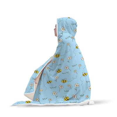 Hooded Blanket Plaid à capuche Bleu Abeilles & Marguerites - Taille adulte et enfant The Sexy Scientist