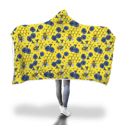 Hooded Blanket Plaid à capuche jaune Abeilles & Fleurs bleues - Taille adulte et enfant The Sexy Scientist