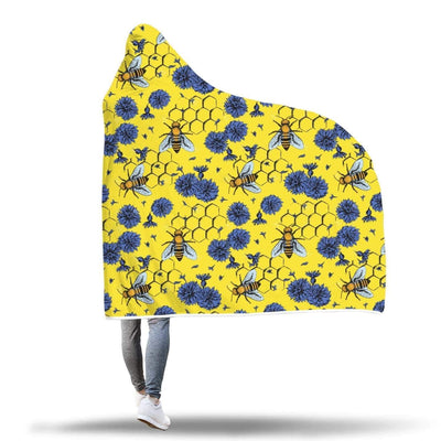 Hooded Blanket Plaid à capuche jaune Abeilles & Fleurs bleues - Taille adulte et enfant The Sexy Scientist