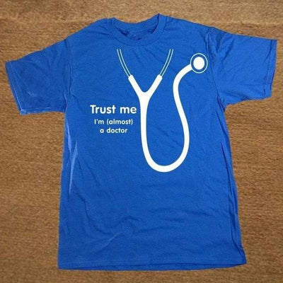 T-Shirt Bleu/blanc / S T-Shirt "Trust me I'm (Almost) A Doctor" The Sexy Scientist